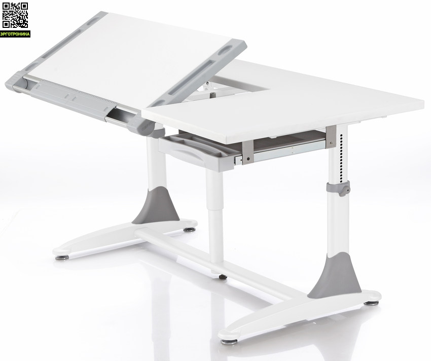 Растущая парта-трансформер KING DESK Растущая парта-трансформер KING DESKДетские парты<br>Стол имеет большую столешницу, при этом 2/3 ее изменяет угол, ящик для канцелярских принадлежностей, стол предназначен для детей и взрослых.<br>