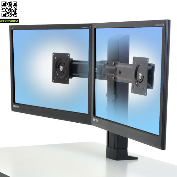 Ergotron WorkFit Кронштейн для двух мониторов Ergotron WorkFit Кронштейн для двух мониторовКрепления<br>Кронштейн для работы с двумя мониторами обладает гибкостью и различными регулировками. Кронштейн рассчитан на мониторы диагональю до 24. Нагрузка 5.4-12.7 кг, регулировка по высоте 13 см, вращение 360°, VESA 75/100. Совместим с сериями WorkFit-T и WorkFit-PD. Материал металл, пластик.<br>