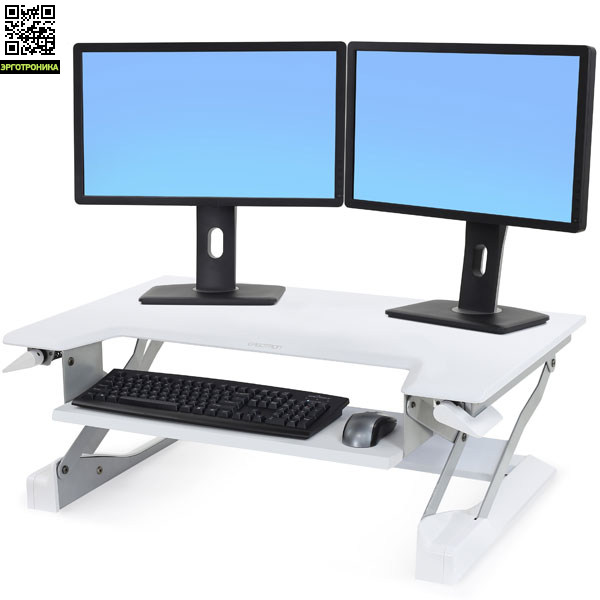 Ergotron WorkFit-T Настольная платформа ERG-WF-397-062 Ergotron WorkFit-T Настольная платформа ERG-WF-397-062Крепления<br>Настольная платформа позволяет превратить ваш стол в рабочую станцию и легко менять положение работы стоя-сидя. Использует технологию ConstantForce.<br>Повышенная устойчивость, экономия пространства. Нагрузка 4.5-15.9 кг, регулировка по высоте 38 см. Площадь 89х64 см. Полка для клавиатуры 64х23 см.<br>